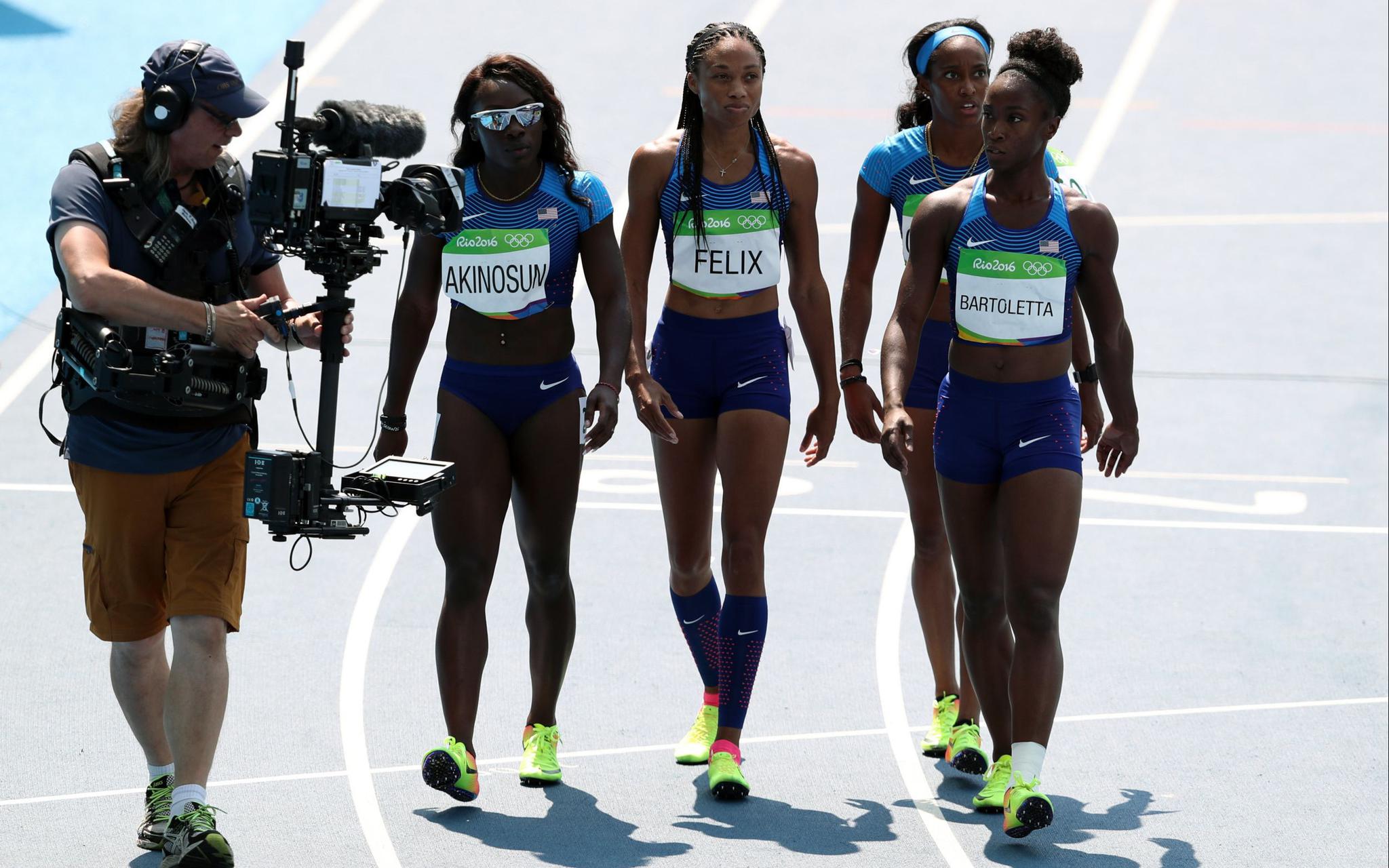  里约奥运会，美国女子接力队掉棒申诉重跑成功。&nbsp;图/Osports