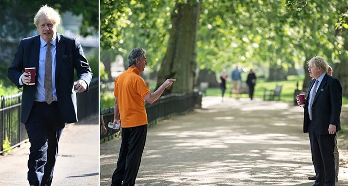 英国首相约翰逊痊愈后穿行公园：不戴口罩，被路人认出
