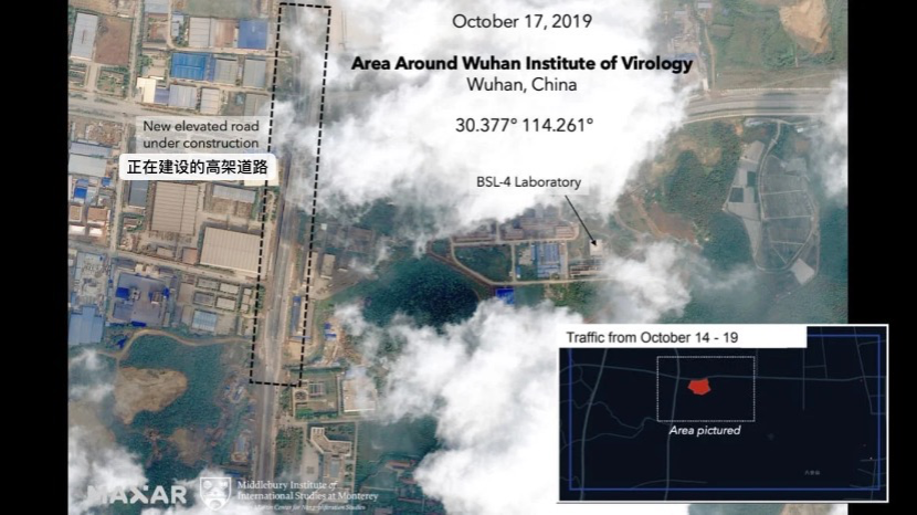 △2019年10月17日,武汉病毒研究所周边卫星数据图 图片来源:《野兽日报》