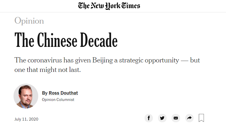 图为Ross Douthat刊登在《纽约时报》上的评论文章
