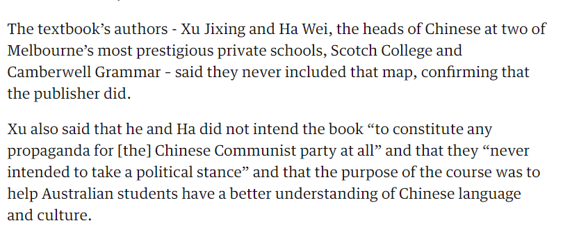 图为报道中两名教科书的华裔作者被迫澄清他们没有给中国政府做宣传的意思,只是希望让读者更好的了解中国语言和文化