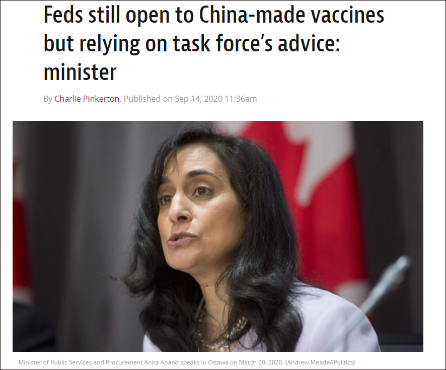 加拿大公共服务和采购部长阿南德,报道截图