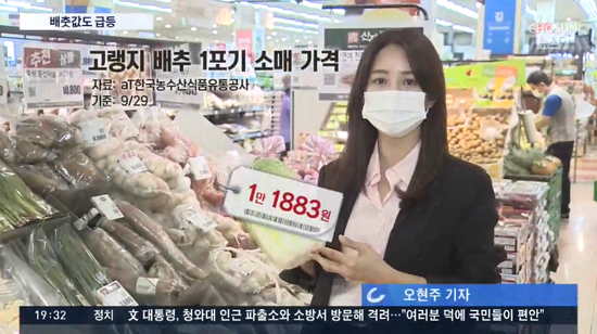 韩国记者走访超市,一颗白菜69元人民币。(朝鲜TV)