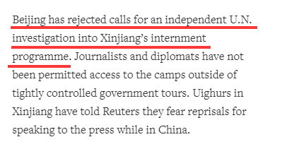 (图为路透社歪曲事实,宣称中国不让联合国来新疆考察)