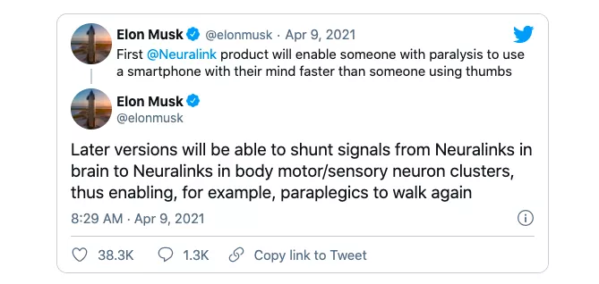 马斯克在推特上进一步表明了未来 Neuralink 的目标|网络截图