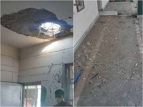 爆炸破坏了一栋建筑物的屋顶,图自印媒