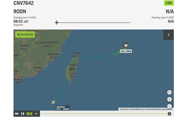 绿媒曝美军C-40运输机飞越台湾上空 沿着西海岸航行