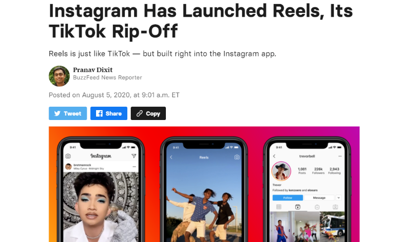 美国媒体惊呼：Facebook,赤裸裸地抄袭,TikTok