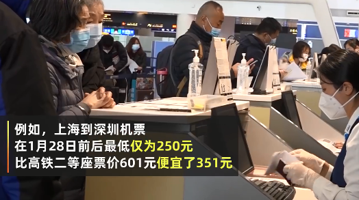 春运多地机票价格远低于火车票 错峰回家机票性价比高