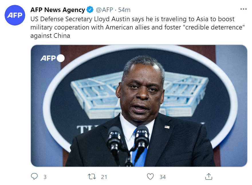 首次外访就挑事！美防长称给中国可信威慑